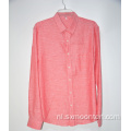 Korte mouwen kraag roze stof linnen overhemd
